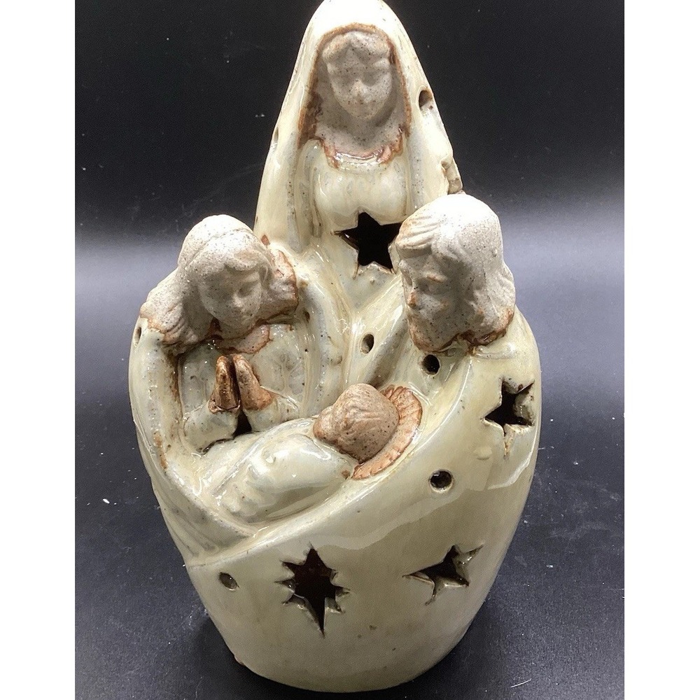 Ceramic Nativity Votive Tea Light Candle Holder -7.5" T- Christmas Decor - Picture 2 of 3